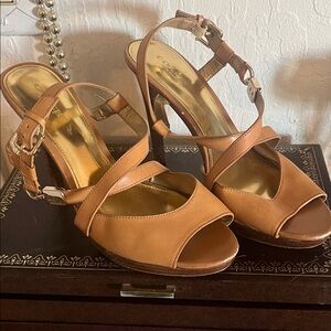 Coach Tan Leather Heels Sandals